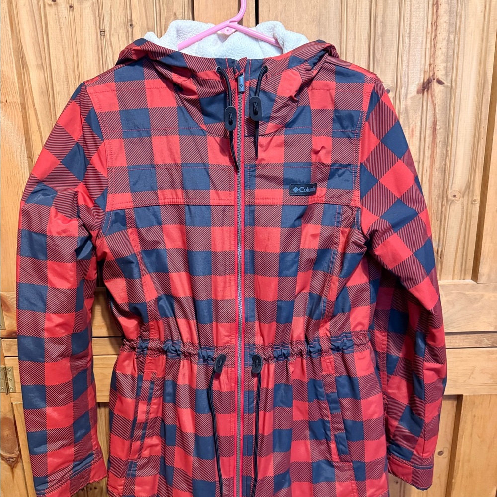 Columbia Red and Blue Checkered Hooded Jacket
